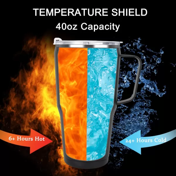 Sursip 40oz Mug TumblerStainless Steel Vacuum Insulated Mug with HandleLid and StrawFit for Car HolderKeeps Cold up to 24 HoursSweat ProofLeak ProofDishwasher SafeBlackBlack