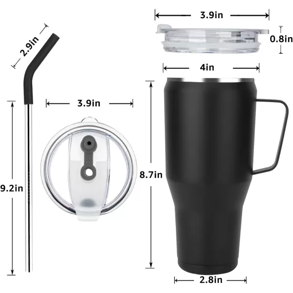 Sursip 40oz Mug TumblerStainless Steel Vacuum Insulated Mug with HandleLid and StrawFit for Car HolderKeeps Cold up to 24 HoursSweat ProofLeak ProofDishwasher SafeBlackBlack