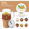 imageSursip 40 oz Glass Tumbler with Handle and Simple Flip Straw Lid Leakproof Reusable Iced Coffee Cup with Silicone Sleeve Car Cup Holder Friendly Office Travel  Ideal Gifts for Women ampamp MenKhaki