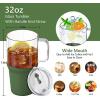 imageSursip 40 oz Glass Tumbler with Handle and Simple Flip Straw Lid Leakproof Reusable Iced Coffee Cup with Silicone Sleeve Car Cup Holder Friendly Office Travel  Ideal Gifts for Women ampamp MenOlive Green