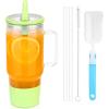 imageSursip 40 oz Glass Tumbler with Handle and Simple Flip Straw Lid Leakproof Reusable Iced Coffee Cup with Silicone Sleeve Car Cup Holder Friendly Office Travel  Ideal Gifts for Women ampamp MenGreen