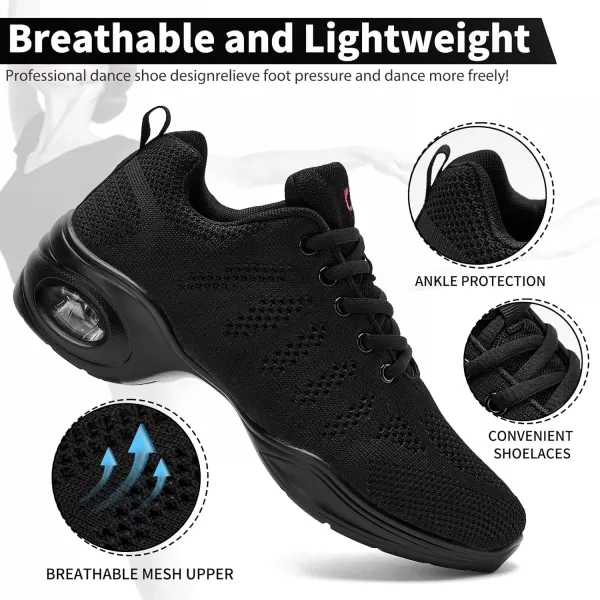 AKK Dance Shoes for Women Jazz Shoes Women Dance Sneakers Breathable Air Cushion Split Sole Athletic Walking Dance Shoes Platform ShoeA Black