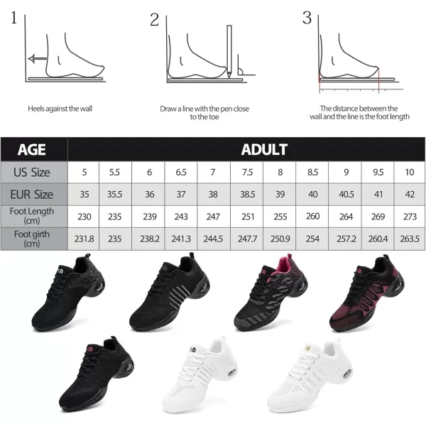 AKK Dance Shoes for Women Jazz Shoes Women Dance Sneakers Breathable Air Cushion Split Sole Athletic Walking Dance Shoes Platform ShoeA Black