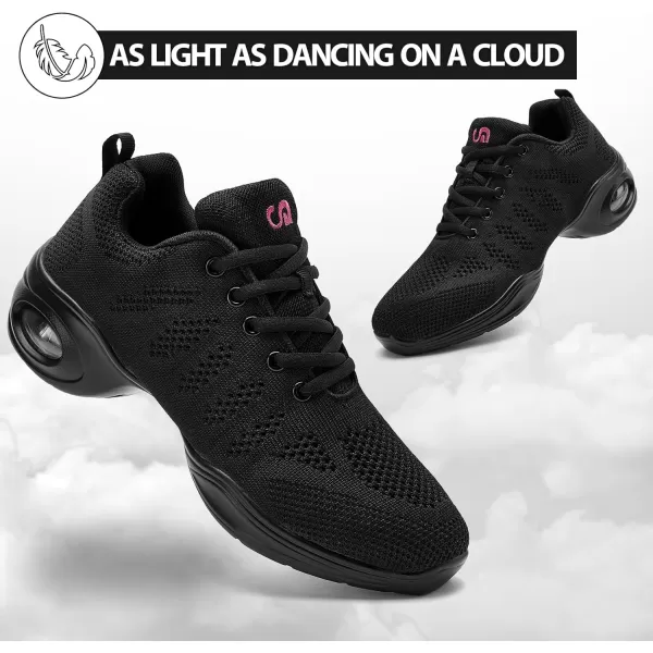 AKK Dance Shoes for Women Jazz Shoes Women Dance Sneakers Breathable Air Cushion Split Sole Athletic Walking Dance Shoes Platform ShoeA Black