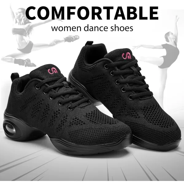 AKK Dance Shoes for Women Jazz Shoes Women Dance Sneakers Breathable Air Cushion Split Sole Athletic Walking Dance Shoes Platform ShoeA Black