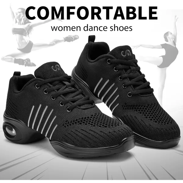 AKK Dance Shoes for Women Jazz Shoes Women Dance Sneakers Breathable Air Cushion Split Sole Athletic Walking Dance Shoes Platform ShoeBlack