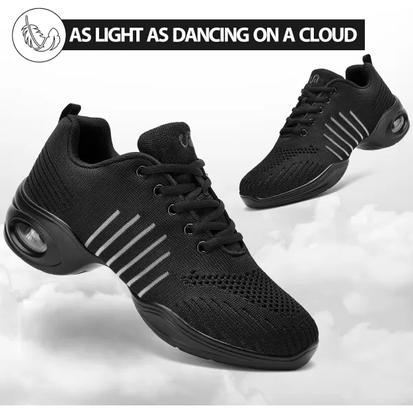 AKK Dance Shoes for Women Jazz Shoes Women Dance Sneakers Breathable Air Cushion Split Sole Athletic Walking Dance Shoes Platform ShoeBlack