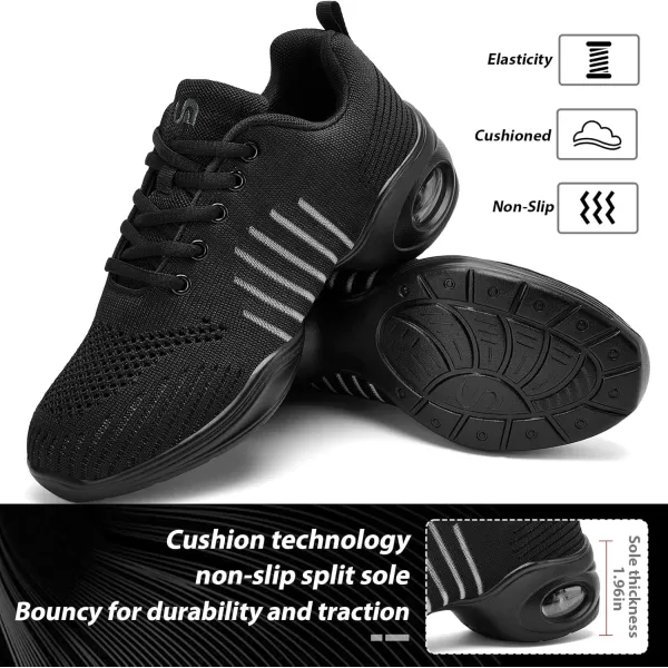 AKK Dance Shoes for Women Jazz Shoes Women Dance Sneakers Breathable Air Cushion Split Sole Athletic Walking Dance Shoes Platform ShoeBlack