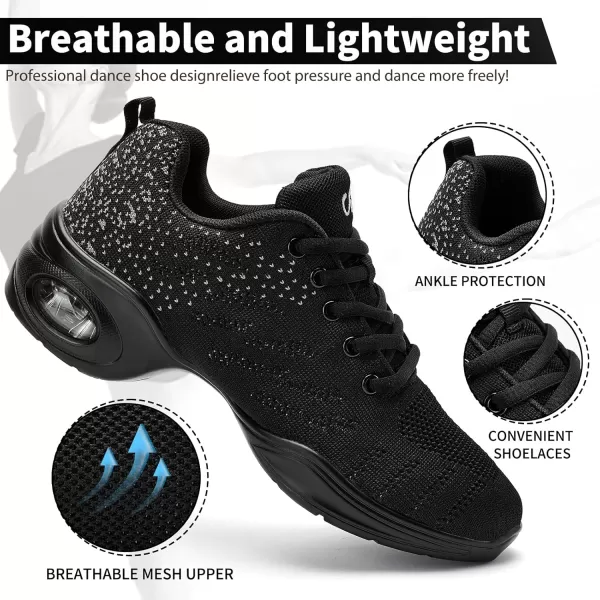 AKK Dance Shoes for Women Jazz Shoes Women Dance Sneakers Breathable Air Cushion Split Sole Athletic Walking Dance Shoes Platform ShoeSpot Black