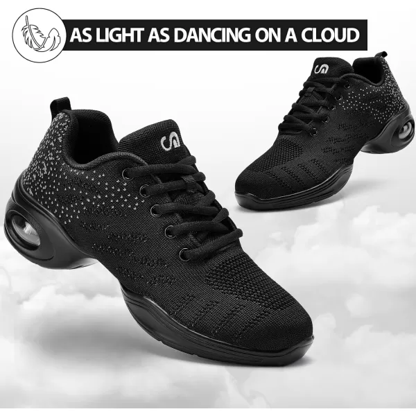 AKK Dance Shoes for Women Jazz Shoes Women Dance Sneakers Breathable Air Cushion Split Sole Athletic Walking Dance Shoes Platform ShoeSpot Black