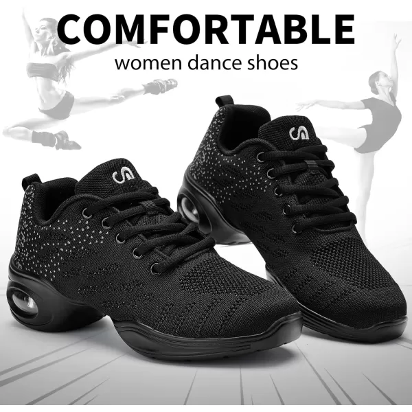 AKK Dance Shoes for Women Jazz Shoes Women Dance Sneakers Breathable Air Cushion Split Sole Athletic Walking Dance Shoes Platform ShoeSpot Black