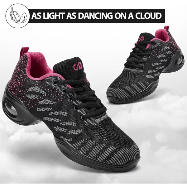 AKK Dance Shoes for Women Jazz Shoes Women Dance Sneakers Breathable Air Cushion Split Sole Athletic Walking Dance Shoes Platform ShoeSpot Rose