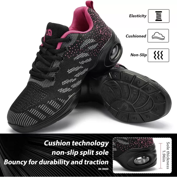 AKK Dance Shoes for Women Jazz Shoes Women Dance Sneakers Breathable Air Cushion Split Sole Athletic Walking Dance Shoes Platform ShoeSpot Rose