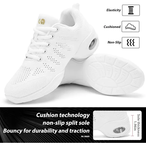 AKK Dance Shoes for Women Jazz Shoes Women Dance Sneakers Breathable Air Cushion Split Sole Athletic Walking Dance Shoes Platform ShoeWhite