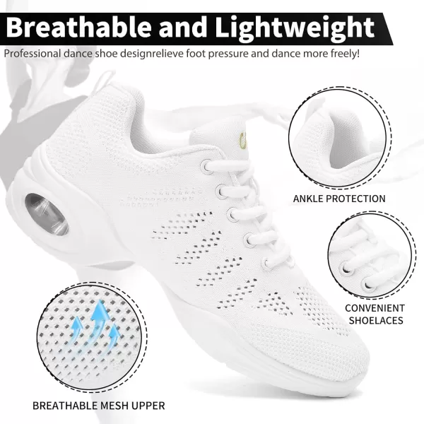 AKK Dance Shoes for Women Jazz Shoes Women Dance Sneakers Breathable Air Cushion Split Sole Athletic Walking Dance Shoes Platform ShoeWhite