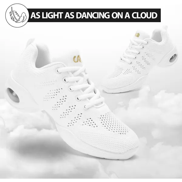 AKK Dance Shoes for Women Jazz Shoes Women Dance Sneakers Breathable Air Cushion Split Sole Athletic Walking Dance Shoes Platform ShoeWhite