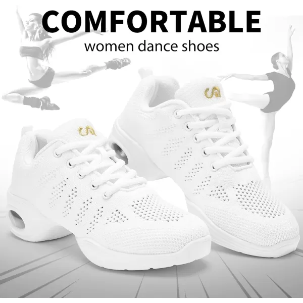 AKK Dance Shoes for Women Jazz Shoes Women Dance Sneakers Breathable Air Cushion Split Sole Athletic Walking Dance Shoes Platform ShoeWhite