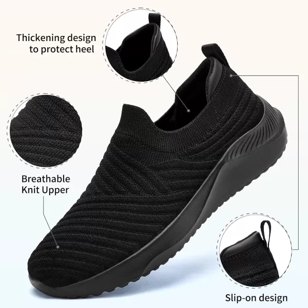 AKK Womens Walking Shoes Slip on Sneakers Comfortable Knitted Mesh Sneakers Lightweight Casual Work ShoesAll Black