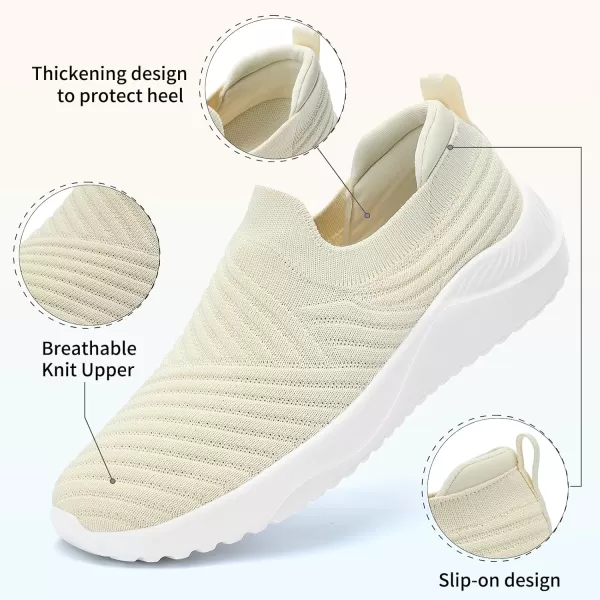 AKK Womens Walking Shoes Slip on Sneakers Comfortable Knitted Mesh Sneakers Lightweight Casual Work ShoesBeige