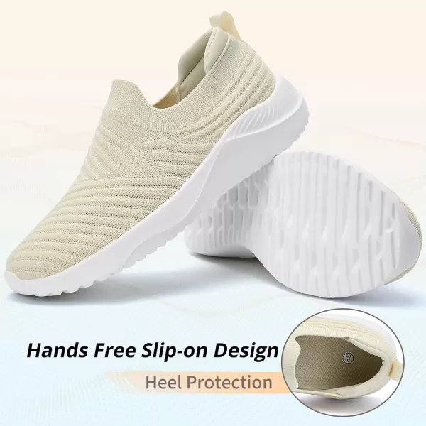 AKK Womens Walking Shoes Slip on Sneakers Comfortable Knitted Mesh Sneakers Lightweight Casual Work ShoesBeige