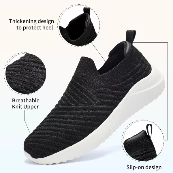 AKK Womens Walking Shoes Slip on Sneakers Comfortable Knitted Mesh Sneakers Lightweight Casual Work ShoesBlack