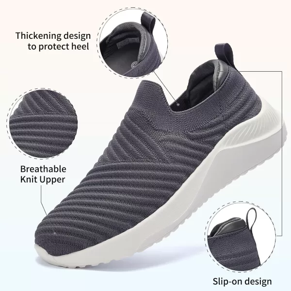 AKK Womens Walking Shoes Slip on Sneakers Comfortable Knitted Mesh Sneakers Lightweight Casual Work ShoesDark Grey