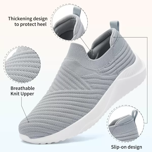 AKK Womens Walking Shoes Slip on Sneakers Comfortable Knitted Mesh Sneakers Lightweight Casual Work ShoesGrey