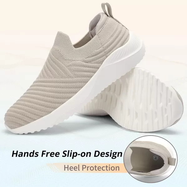 AKK Womens Walking Shoes Slip on Sneakers Comfortable Knitted Mesh Sneakers Lightweight Casual Work ShoesKhaki