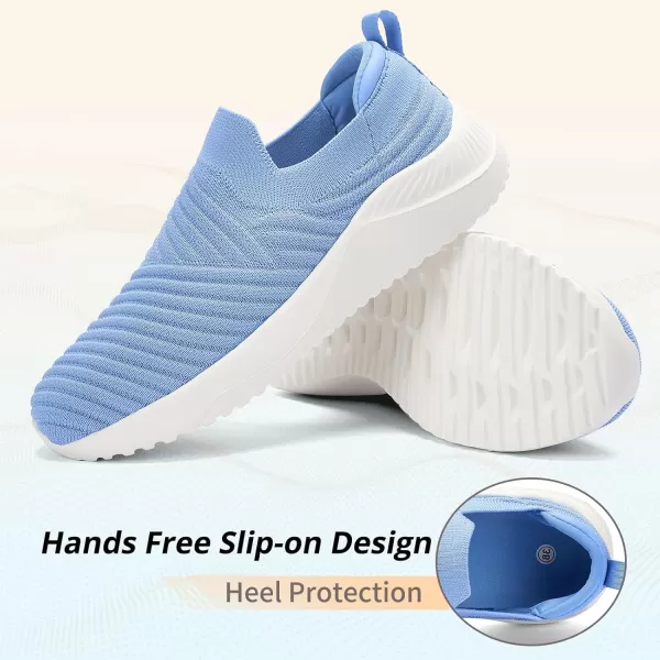 AKK Womens Walking Shoes Slip on Sneakers Comfortable Knitted Mesh Sneakers Lightweight Casual Work ShoesLight Blue