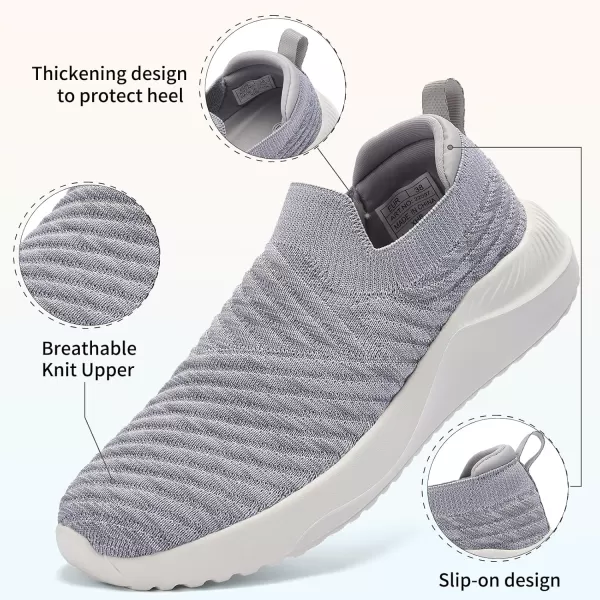 AKK Womens Walking Shoes Slip on Sneakers Comfortable Knitted Mesh Sneakers Lightweight Casual Work ShoesLight Grey