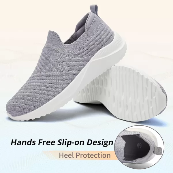 AKK Womens Walking Shoes Slip on Sneakers Comfortable Knitted Mesh Sneakers Lightweight Casual Work ShoesLight Grey