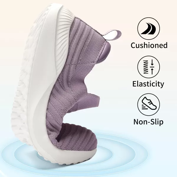 AKK Womens Walking Shoes Slip on Sneakers Comfortable Knitted Mesh Sneakers Lightweight Casual Work ShoesLight Purple