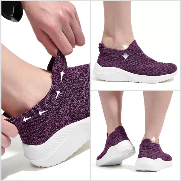 AKK Womens Walking Shoes Slip on Sneakers Comfortable Knitted Mesh Sneakers Lightweight Casual Work ShoesMixed Purplea