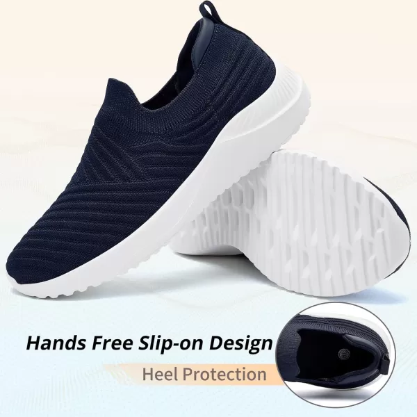 AKK Womens Walking Shoes Slip on Sneakers Comfortable Knitted Mesh Sneakers Lightweight Casual Work ShoesNavy