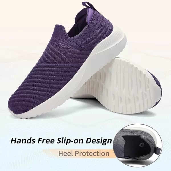 AKK Womens Walking Shoes Slip on Sneakers Comfortable Knitted Mesh Sneakers Lightweight Casual Work ShoesPurple