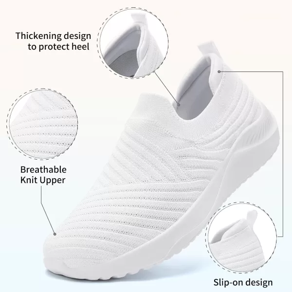 AKK Womens Walking Shoes Slip on Sneakers Comfortable Knitted Mesh Sneakers Lightweight Casual Work ShoesWhite