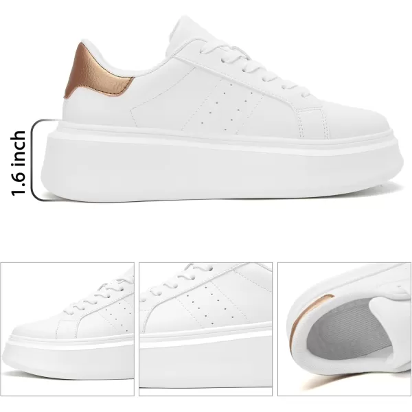 Akk White Platform Sneakers for Women  Ultra Lightweight Classic Leather Walking Tennis Shoes Comfortable Lace Up Fashion Casual Shoes for Indoor Outdoor Travel WorkWhiteGold