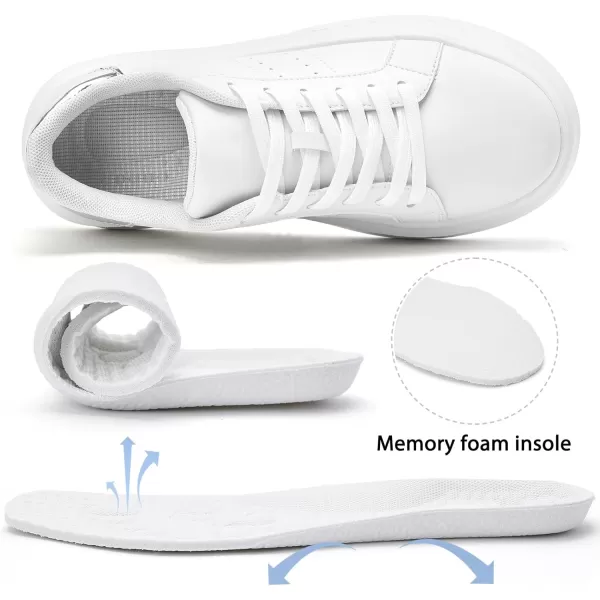 Akk White Platform Sneakers for Women  Ultra Lightweight Classic Leather Walking Tennis Shoes Comfortable Lace Up Fashion Casual Shoes for Indoor Outdoor Travel WorkWhiteSilver