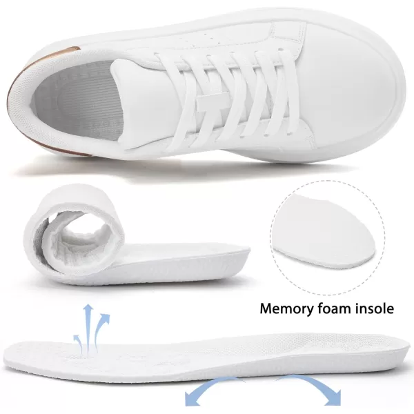 Akk White Platform Sneakers for Women  Ultra Lightweight Classic Leather Walking Tennis Shoes Comfortable Lace Up Fashion Casual Shoes for Indoor Outdoor Travel WorkWhiteGold