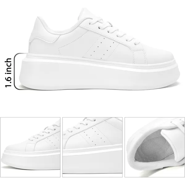 Akk White Platform Sneakers for Women  Ultra Lightweight Classic Leather Walking Tennis Shoes Comfortable Lace Up Fashion Casual Shoes for Indoor Outdoor Travel WorkWhite