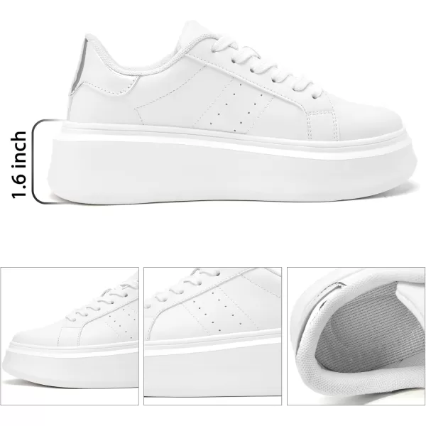 Akk White Platform Sneakers for Women  Ultra Lightweight Classic Leather Walking Tennis Shoes Comfortable Lace Up Fashion Casual Shoes for Indoor Outdoor Travel WorkWhiteSilver