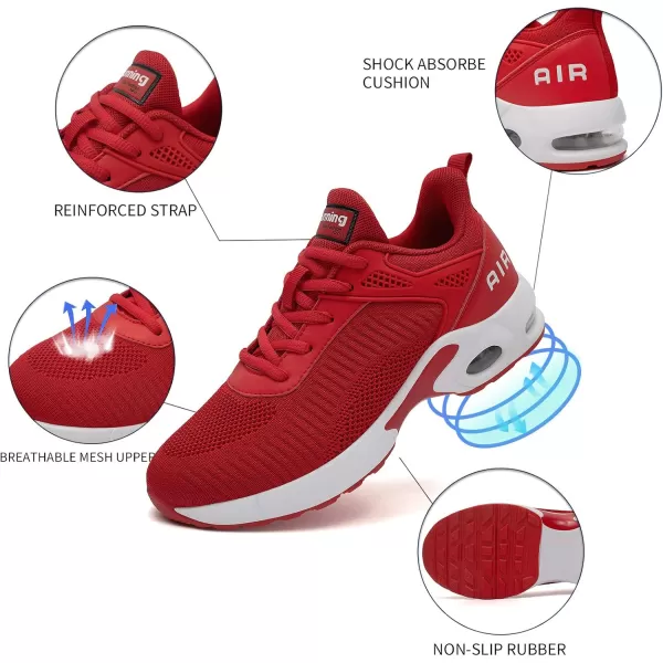 Akk Women Sneakers Walking Shoes  Womens Air Athletic Running Shoes Non Slip Air Shoes Mesh Fashion Sneakers Breathable Gym Work Tennis Shoes Red Size 7