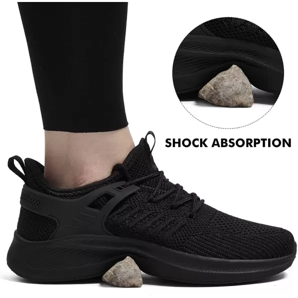 Akk Womens Athletic Walking Shoes  Running Tennis Shoes Jogging Workout Lightweight Breathable Slip on Sneakers for Indoor Outdoor Gym Travel WorkAall Black