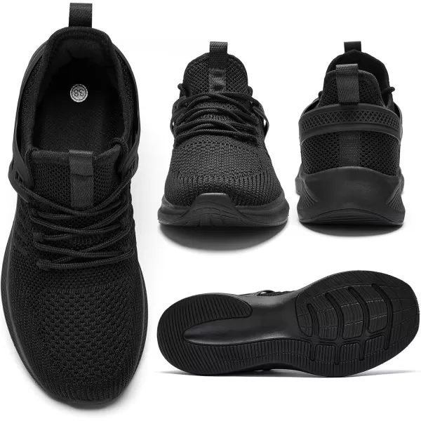 Akk Womens Athletic Walking Shoes  Running Tennis Shoes Jogging Workout Lightweight Breathable Slip on Sneakers for Indoor Outdoor Gym Travel WorkAall Black