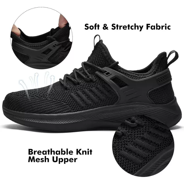 Akk Womens Athletic Walking Shoes  Running Tennis Shoes Jogging Workout Lightweight Breathable Slip on Sneakers for Indoor Outdoor Gym Travel WorkAall Black