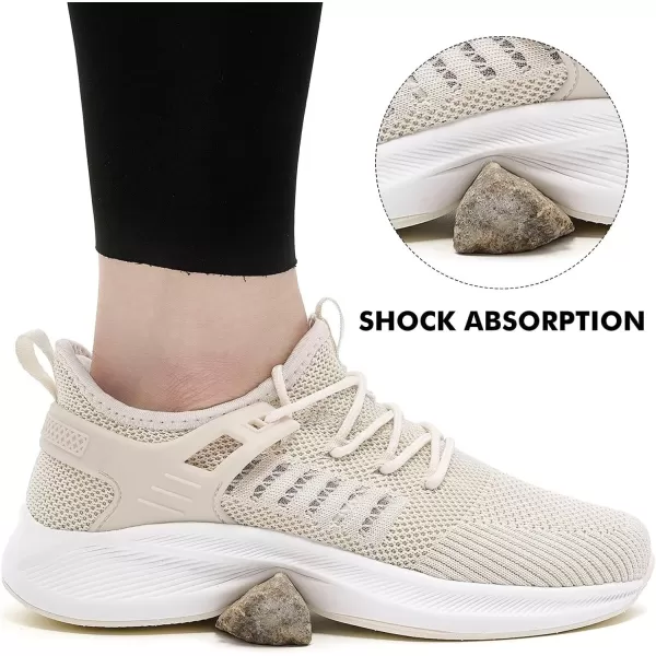 Akk Womens Athletic Walking Shoes  Running Tennis Shoes Jogging Workout Lightweight Breathable Slip on Sneakers for Indoor Outdoor Gym Travel WorkBbeige