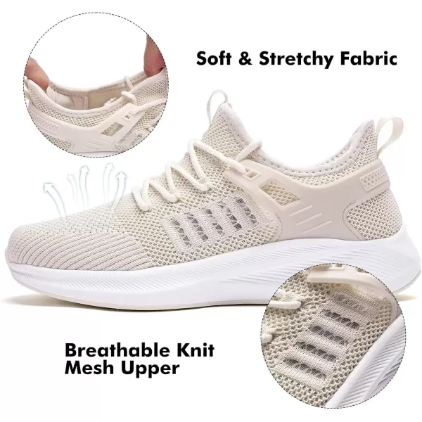 Akk Womens Athletic Walking Shoes  Running Tennis Shoes Jogging Workout Lightweight Breathable Slip on Sneakers for Indoor Outdoor Gym Travel WorkBbeige