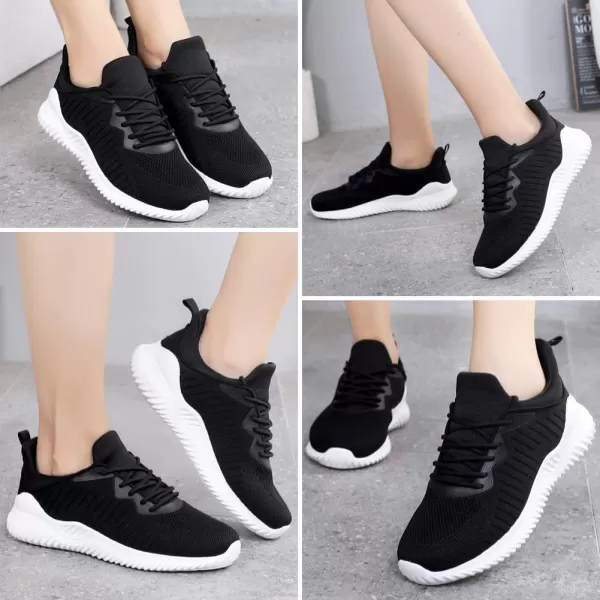 Akk Womens Black Nursing Sneakers  Tennis Shoes Memory Foam Walking Shoes Comfortable Workout Shoes for Gym Sport Size 8