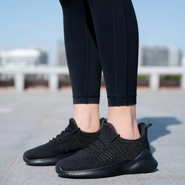 Akk Womens Walking Shoes  Slip On Tennis Running Shoes Memory Foam Lightweight Work Sneakers for Indoor Outdoor GymD07 All Black