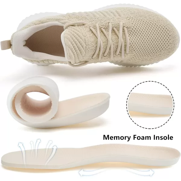 Akk Womens Walking Shoes  Slip On Tennis Running Shoes Memory Foam Lightweight Work Sneakers for Indoor Outdoor GymD07 Beige